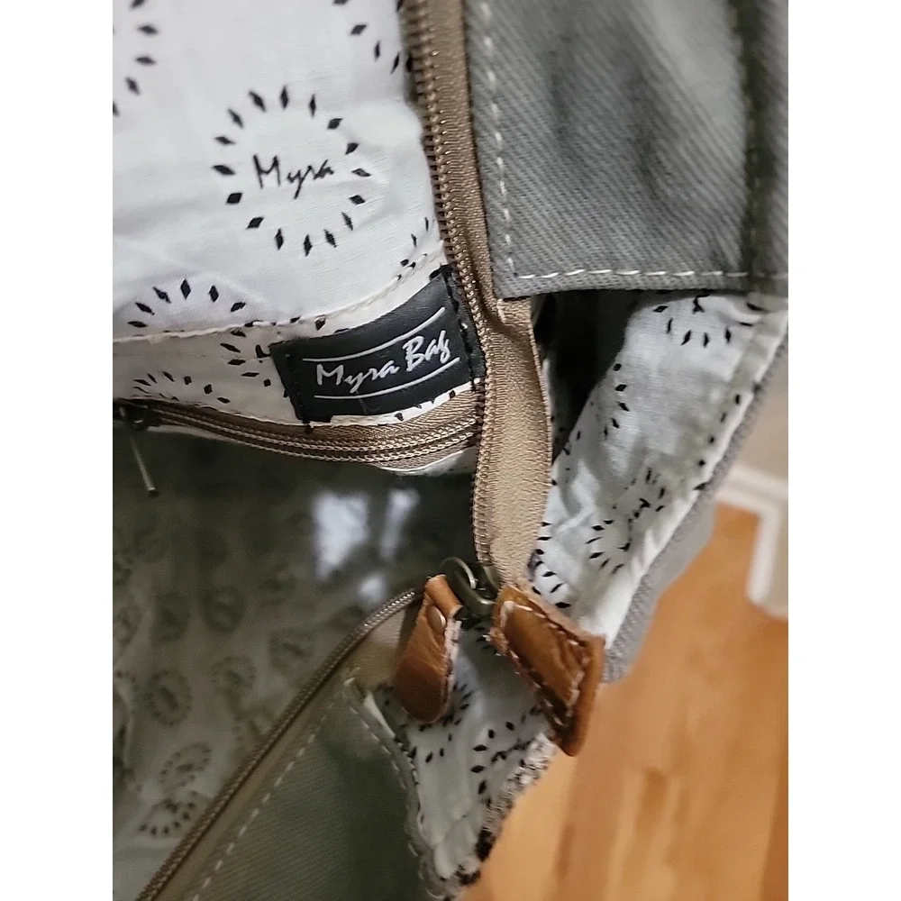 Myra Bag Upcycled Tote Large Purse Repurposed Boho Chic Canvas & Leather